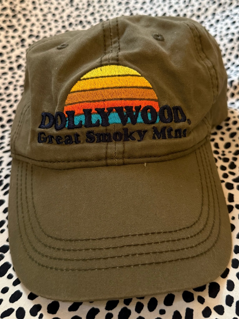 Dollywood Olive Green Baseball Cap with Sunset Logo
